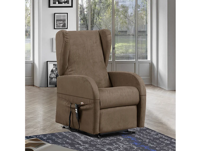 Sillón reclinable relajante 2 motores de elevación con reposabrazos extraíbles Caroline - Marrón