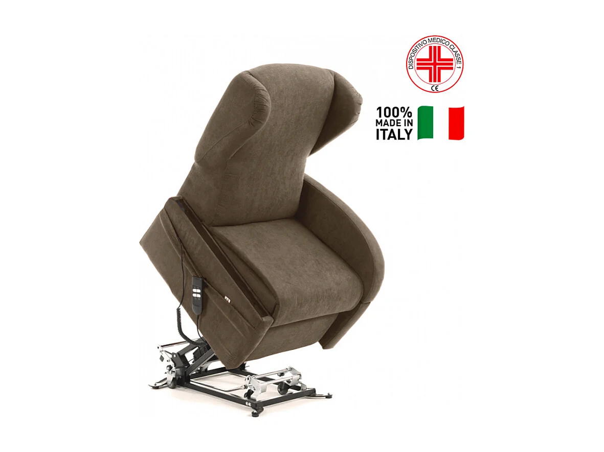 Sillón reclinable relajante 2 motores de elevación con reposabrazos extraíbles Caroline - Marrón