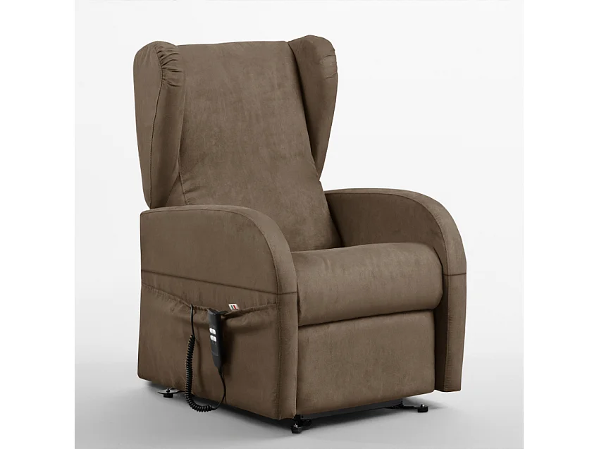 Sillón reclinable relajante 2 motores de elevación con reposabrazos extraíbles Caroline - Marrón