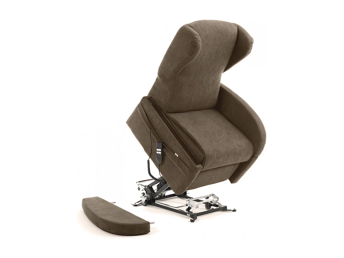 Sillón reclinable relajante 2 motores de elevación con reposabrazos extraíbles Caroline - Marrón