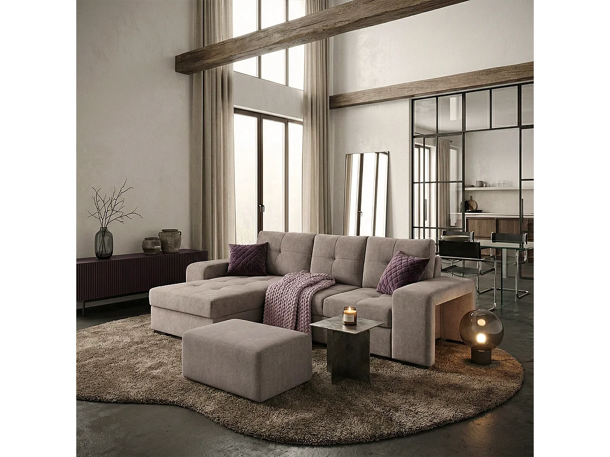 3-Sitzer Schlafsofa mit linker Eckbox und Hocker Saro - Dunkel Grau