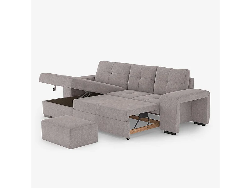 Sofá cama de 3 plazas con chaise longue almacenaje a la izquierda y puf Saro - Gris Oscuro