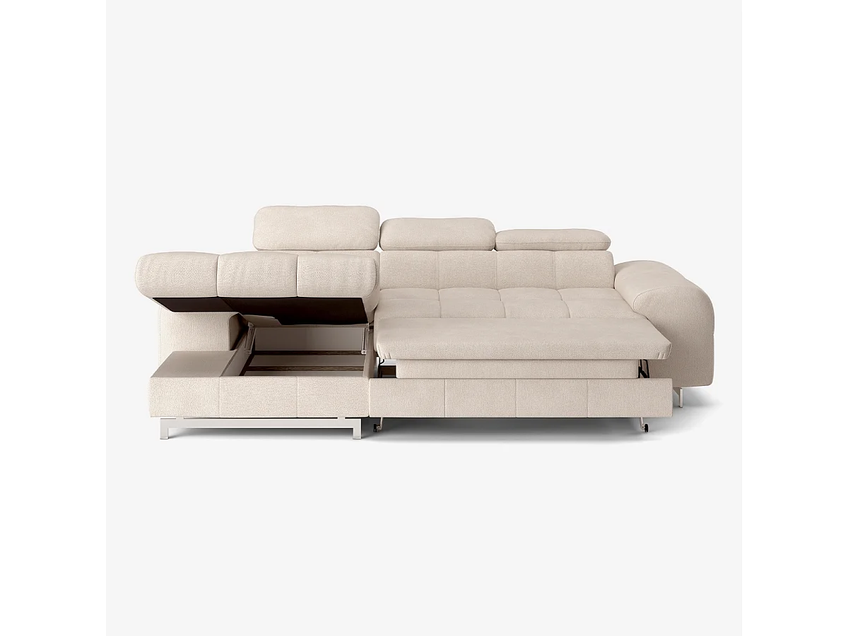 3-Sitzer Schlafsofa mit linker Ottomane, verstellbarem Kopfteil und Stauraum Nura - Beige