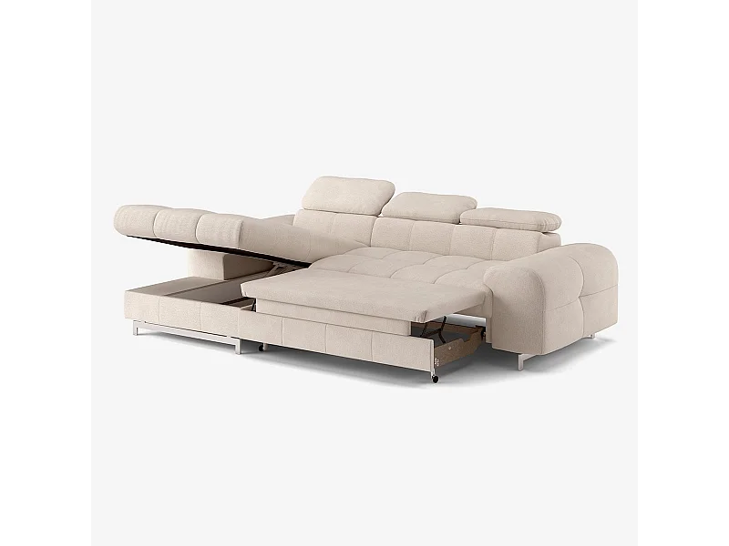 3-Sitzer Schlafsofa mit linker Ottomane, verstellbarem Kopfteil und Stauraum Nura - Beige