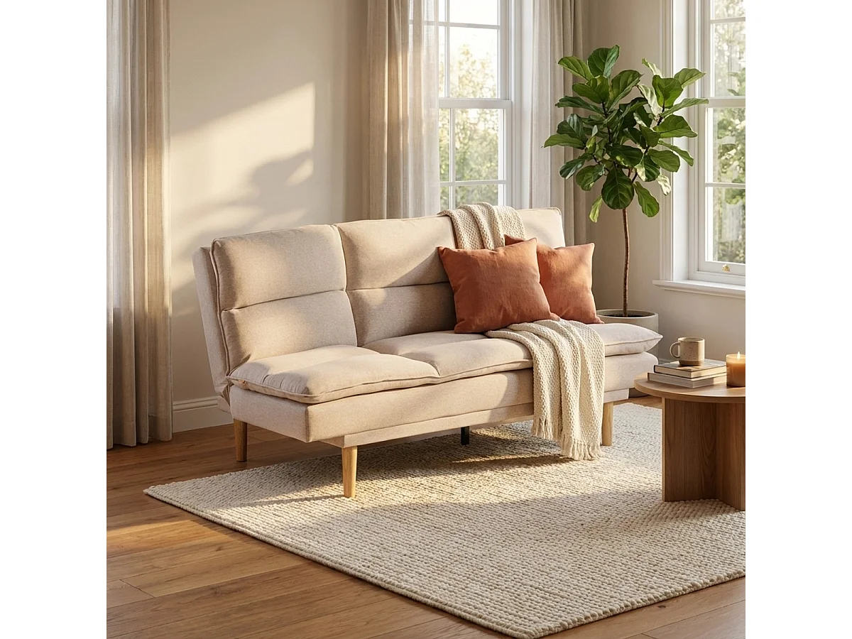 Canapé clic clac 2 places en tissu avec dossier inclinable Livra - Beige