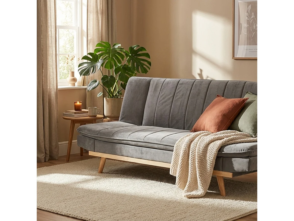 Schlafsofa 2-Sitzer mit verstellbarer Rückenlehne aus Samtstoff Skata - Grau