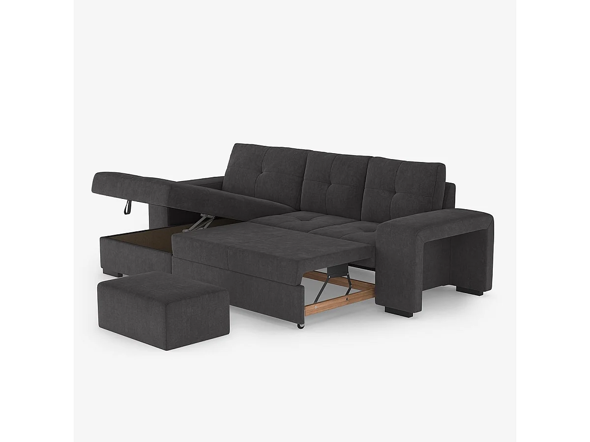 3-Sitzer Schlafsofa mit linker Eckbox und Hocker Saro - Schwarz