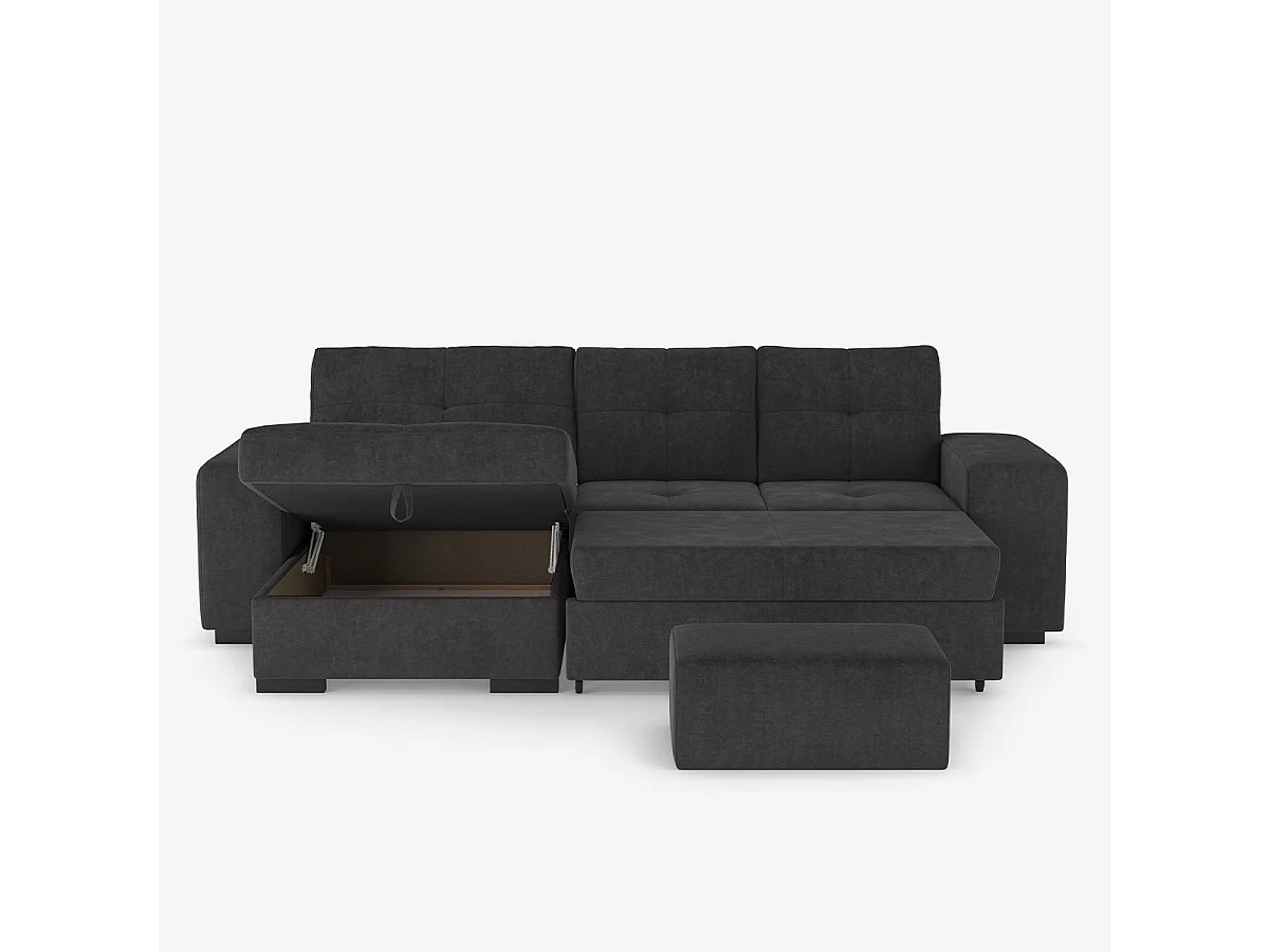 3-Sitzer Schlafsofa mit linker Eckbox und Hocker Saro - Schwarz