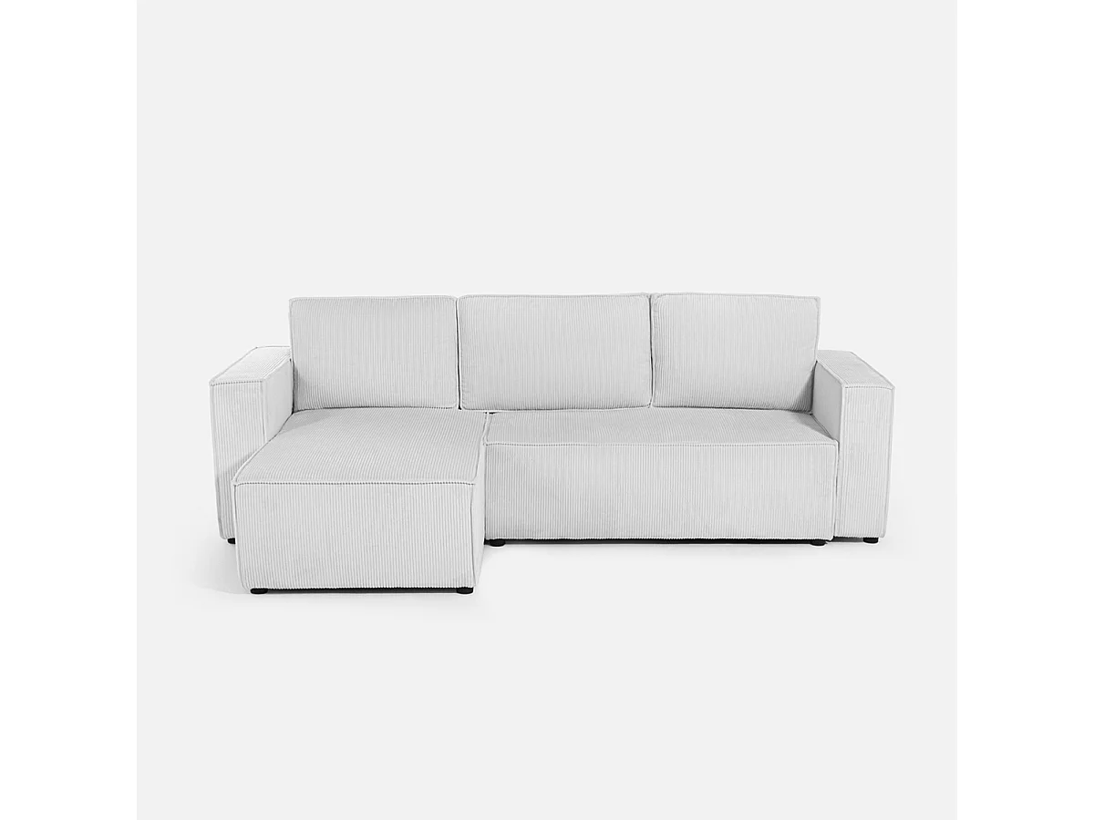 Divano angolare con penisola e letto estraibile in tessuto a coste Leka - Grigio