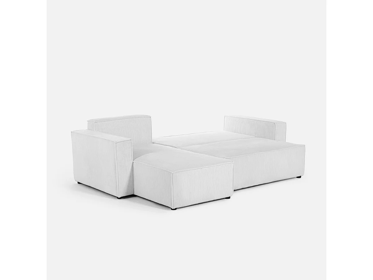 Divano angolare con penisola e letto estraibile in tessuto a coste Leka - Grigio