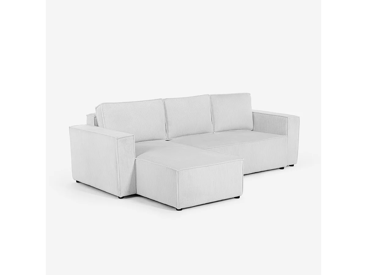 Canapé d'angle convertible 4 places en microfibre côtelé gris