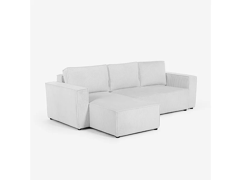 Divano angolare con penisola e letto estraibile in tessuto a coste Leka - Grigio