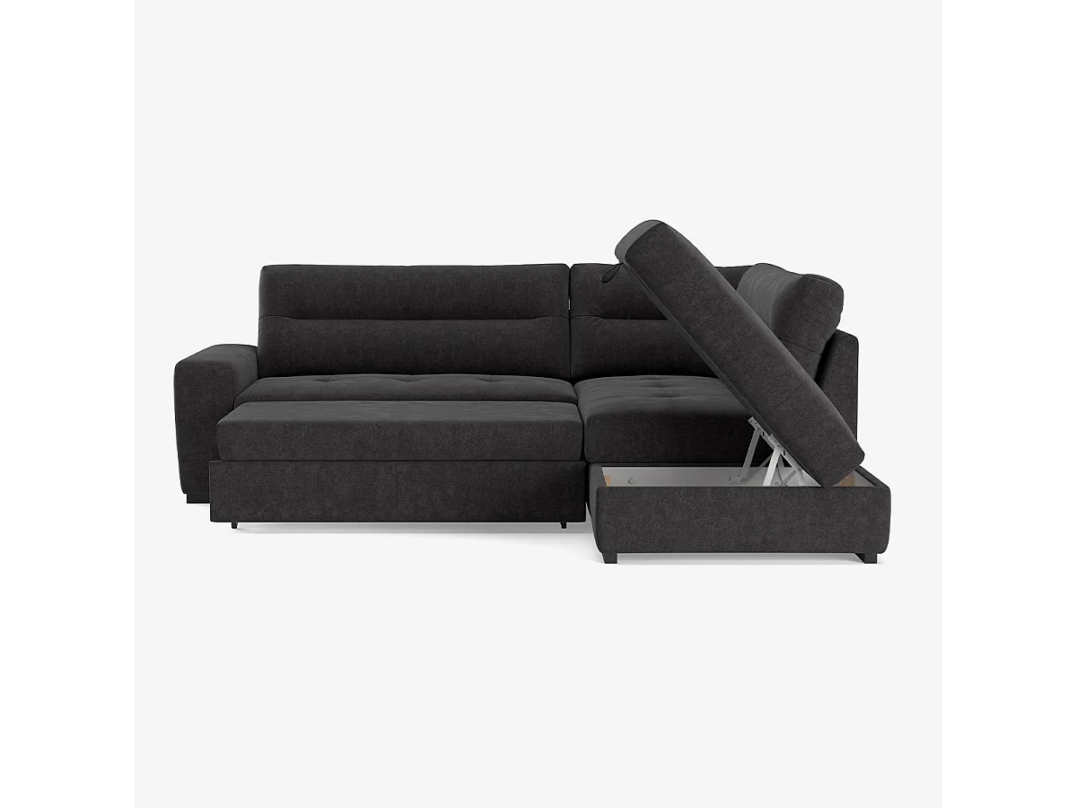 3-Sitzer Schlafsofa mit rechter Récamiere, Stoffbezug, Stauraum Kosta - Dunkel Grau