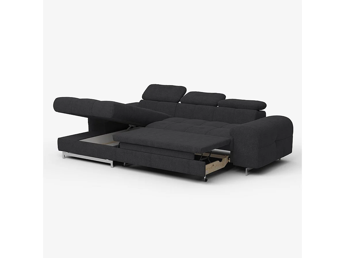3-Sitzer Schlafsofa mit linker Ottomane, verstellbarem Kopfteil und Stauraum Nura - Schwarz
