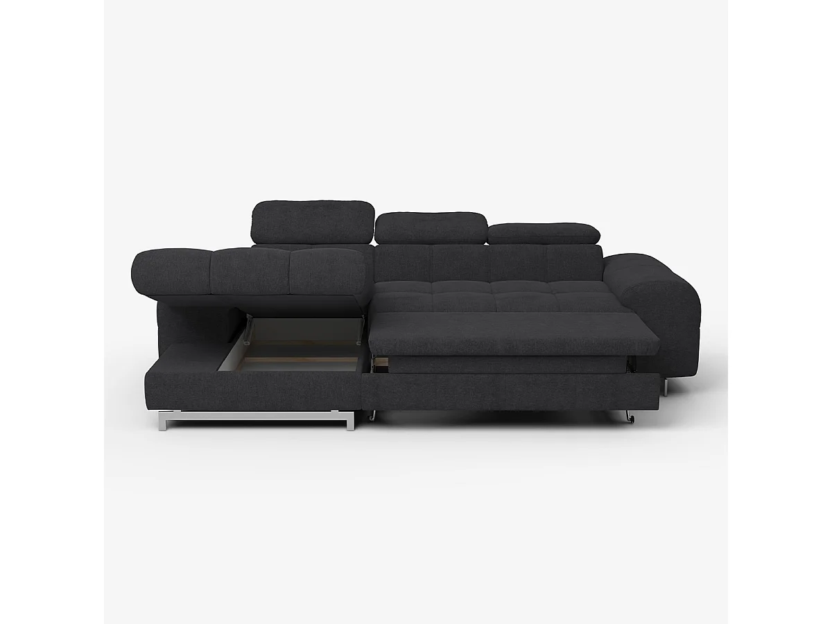 3-Sitzer Schlafsofa mit linker Ottomane, verstellbarem Kopfteil und Stauraum Nura - Schwarz