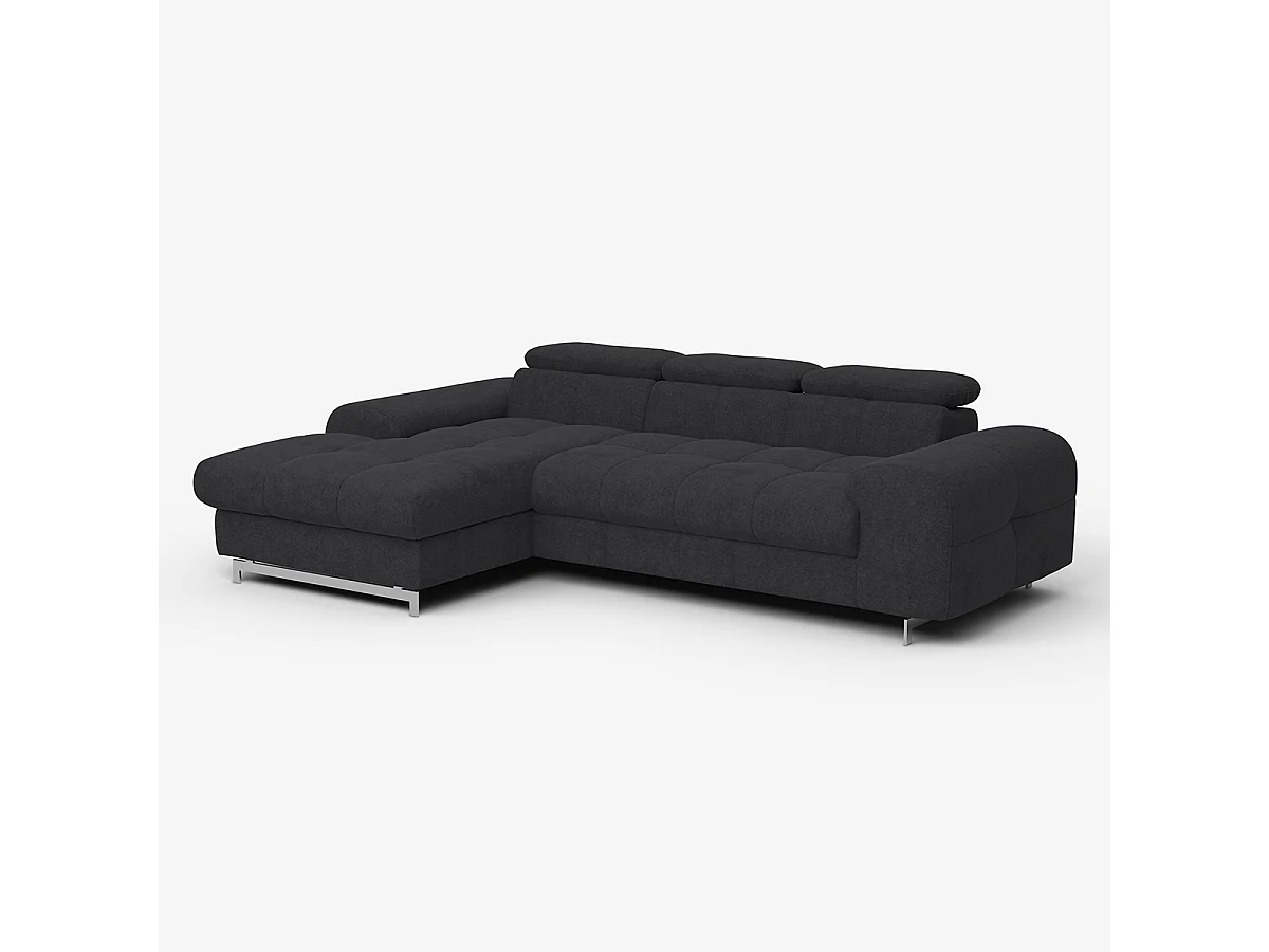 3-Sitzer Schlafsofa mit linker Ottomane, verstellbarem Kopfteil und Stauraum Nura - Schwarz
