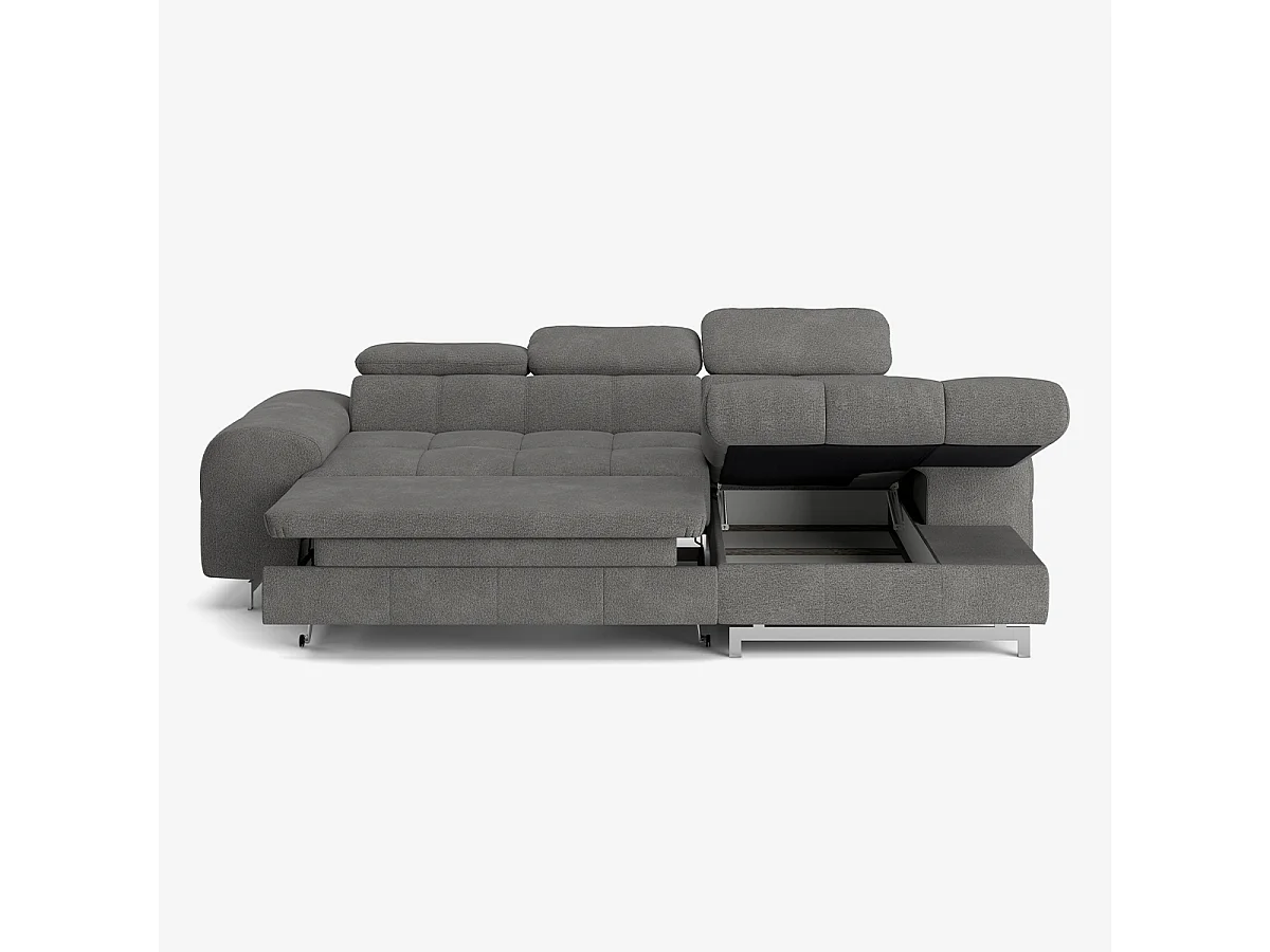 Schlafsofa mit rechter Ottomane, Stauraum und verstellbarer Kopfstütze Eluna - Anthrazit