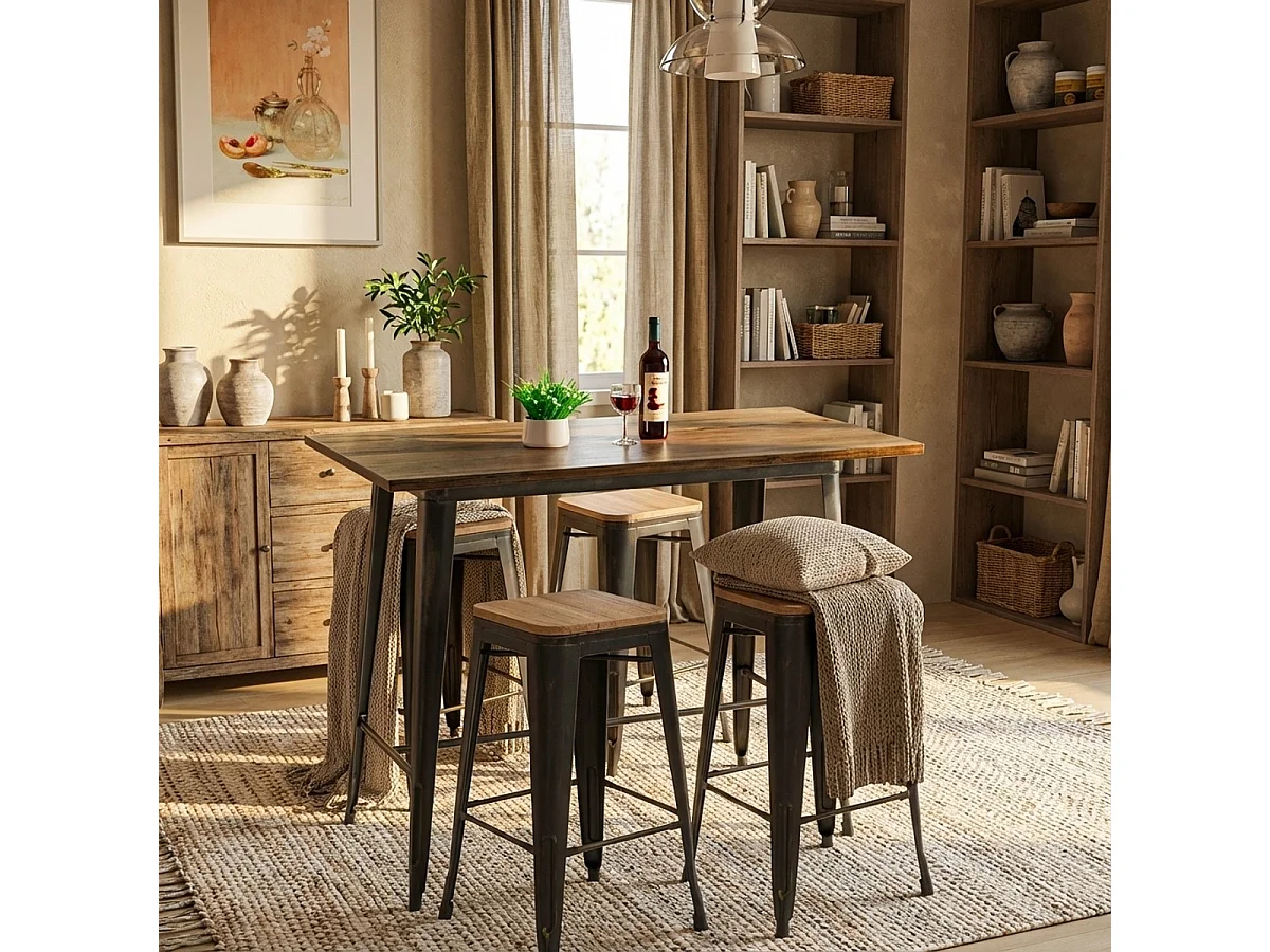 Mesa bar alta taburetes vintage industrial 120 x 60 x 106 cm Catal Brush - Negro