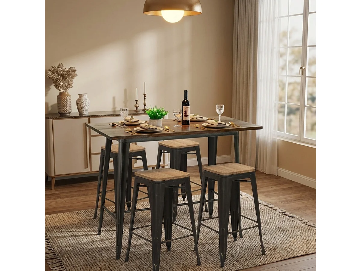 Table à manger de salon 120x60x106 vintage industriel en métal Catal Brush - Noir