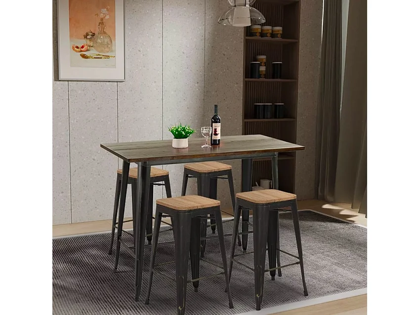 Table à manger de salon 120x60x106 vintage industriel en métal Catal Brush - Noir