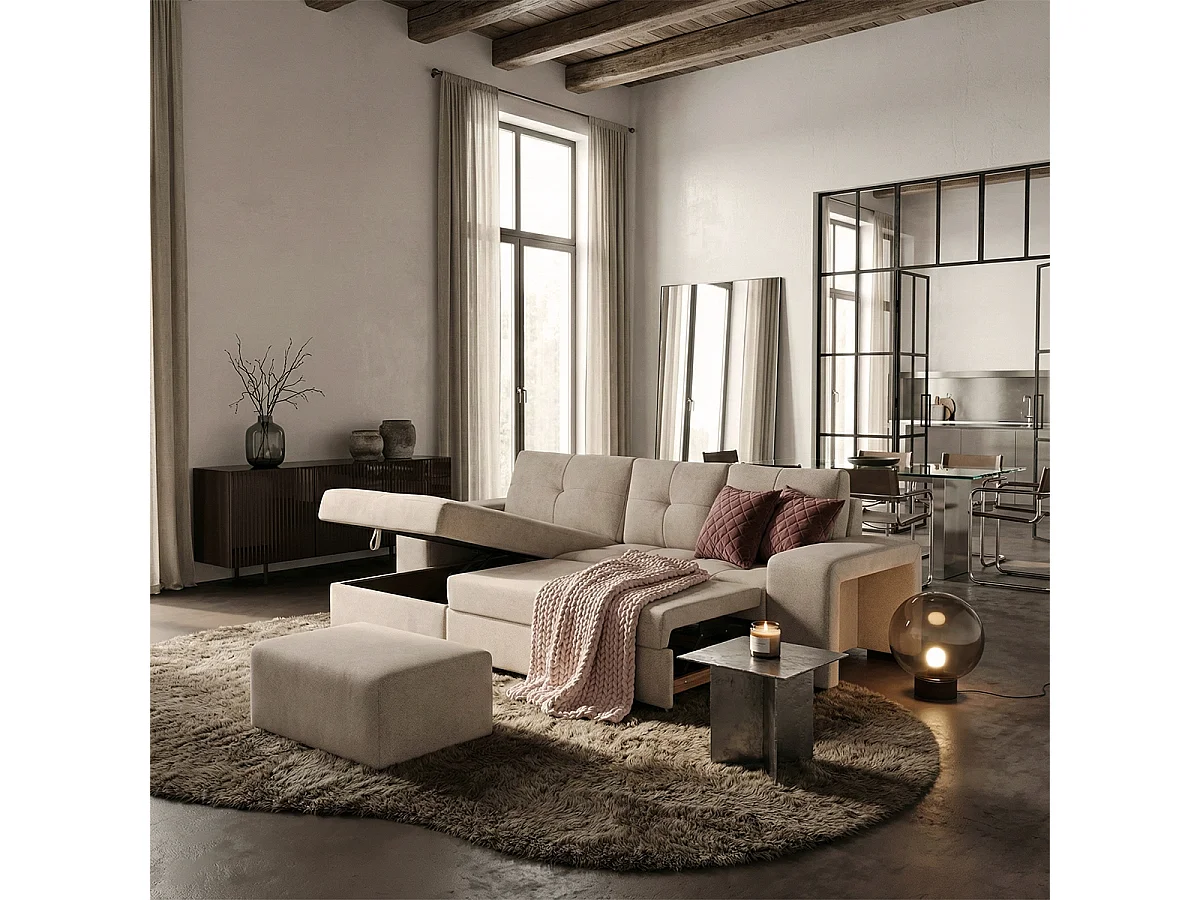 3-Sitzer Schlafsofa mit linker Eckbox und Hocker Saro - Grau