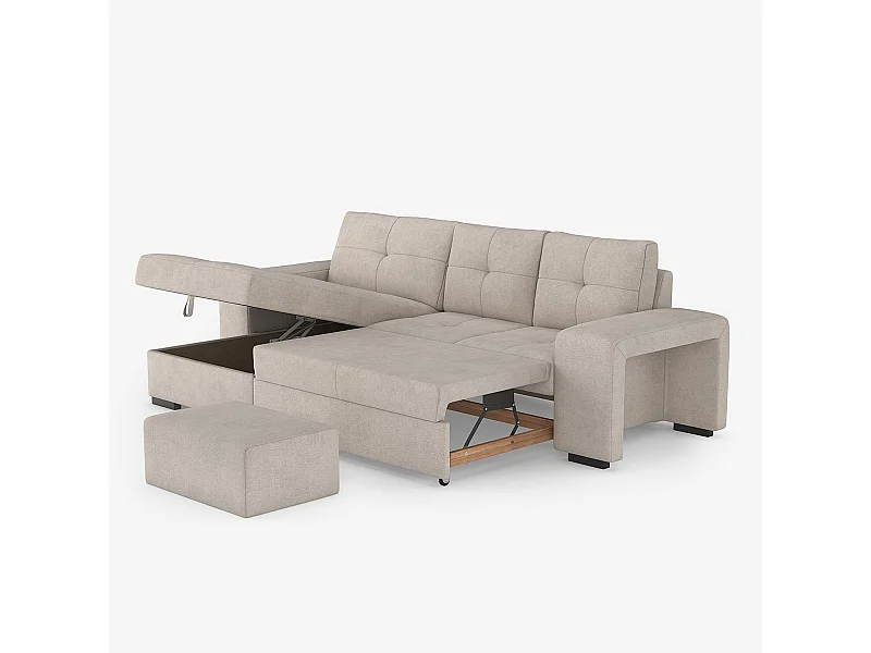 3-Sitzer Schlafsofa mit linker Eckbox und Hocker Saro - Grau