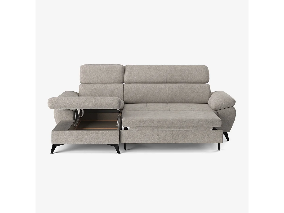 Modernes 3-Sitzer Schlafsofa mit linker Bettkasten-Ottomane Miral - Grau