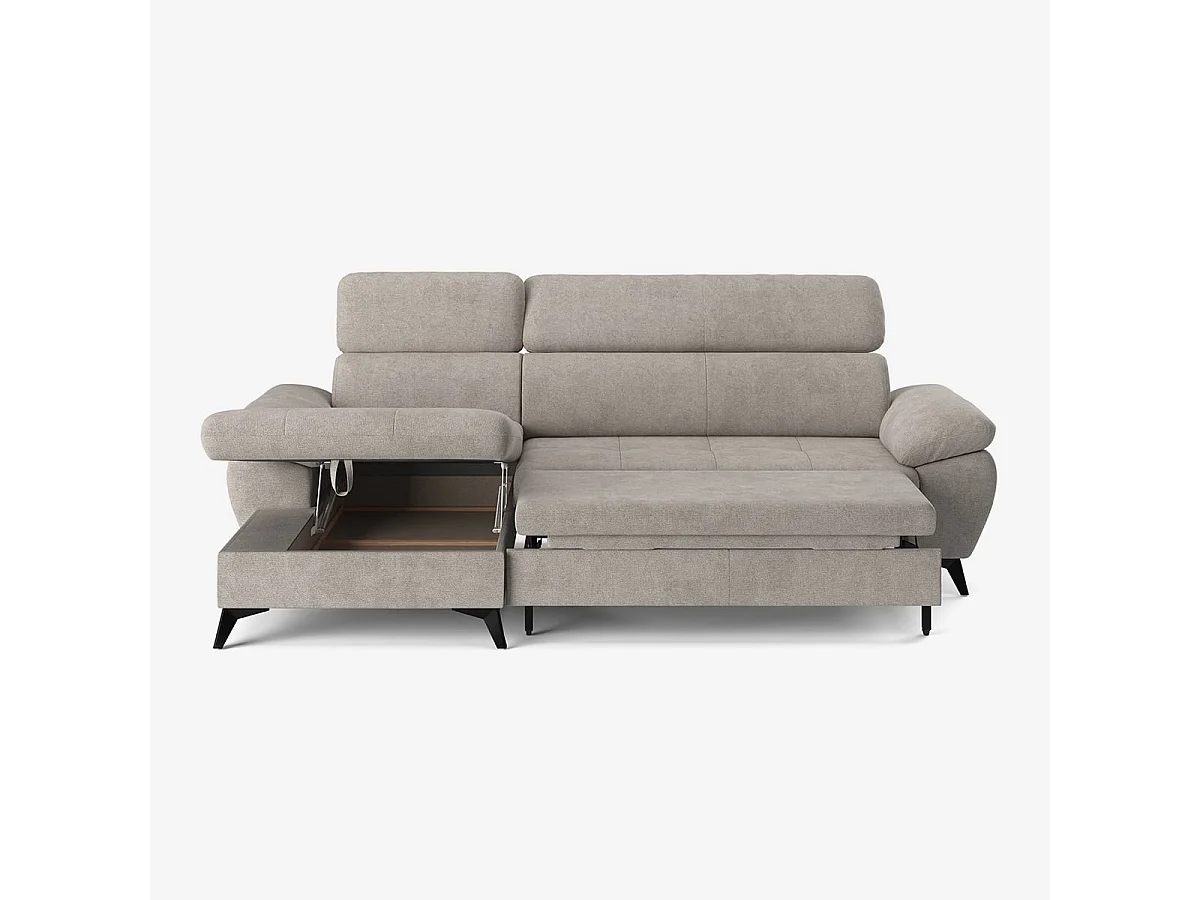 Modernes 3-Sitzer Schlafsofa mit linker Bettkasten-Ottomane Miral - Grau