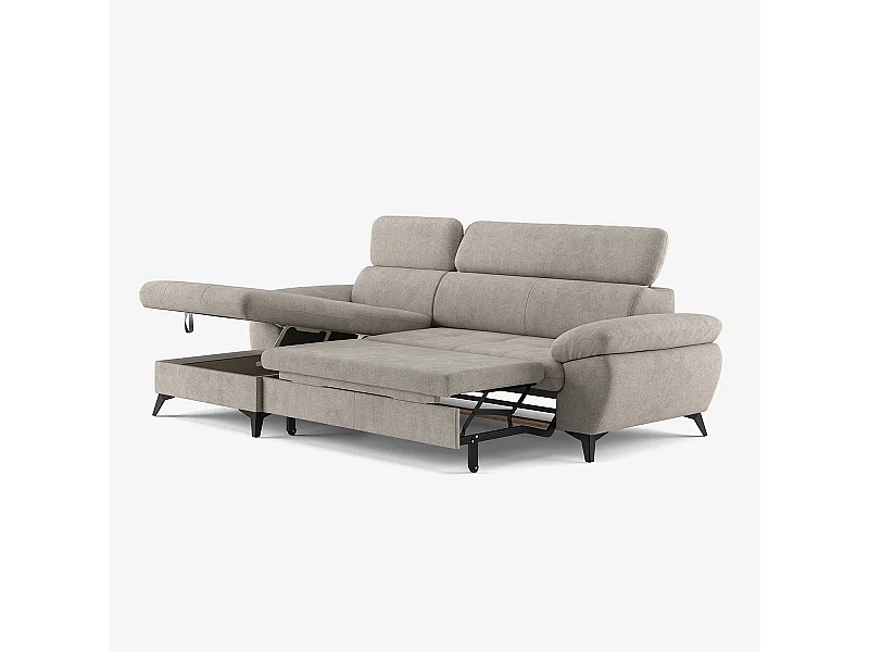 Sofá cama moderno de 3 plazas con chaise longue con almacenamiento a la izquierda Miral - Gris