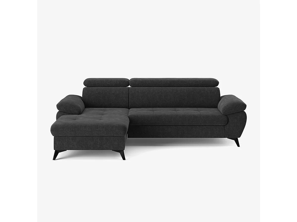 Modernes 3-Sitzer Schlafsofa mit linker Bettkasten-Ottomane Miral - Schwarz