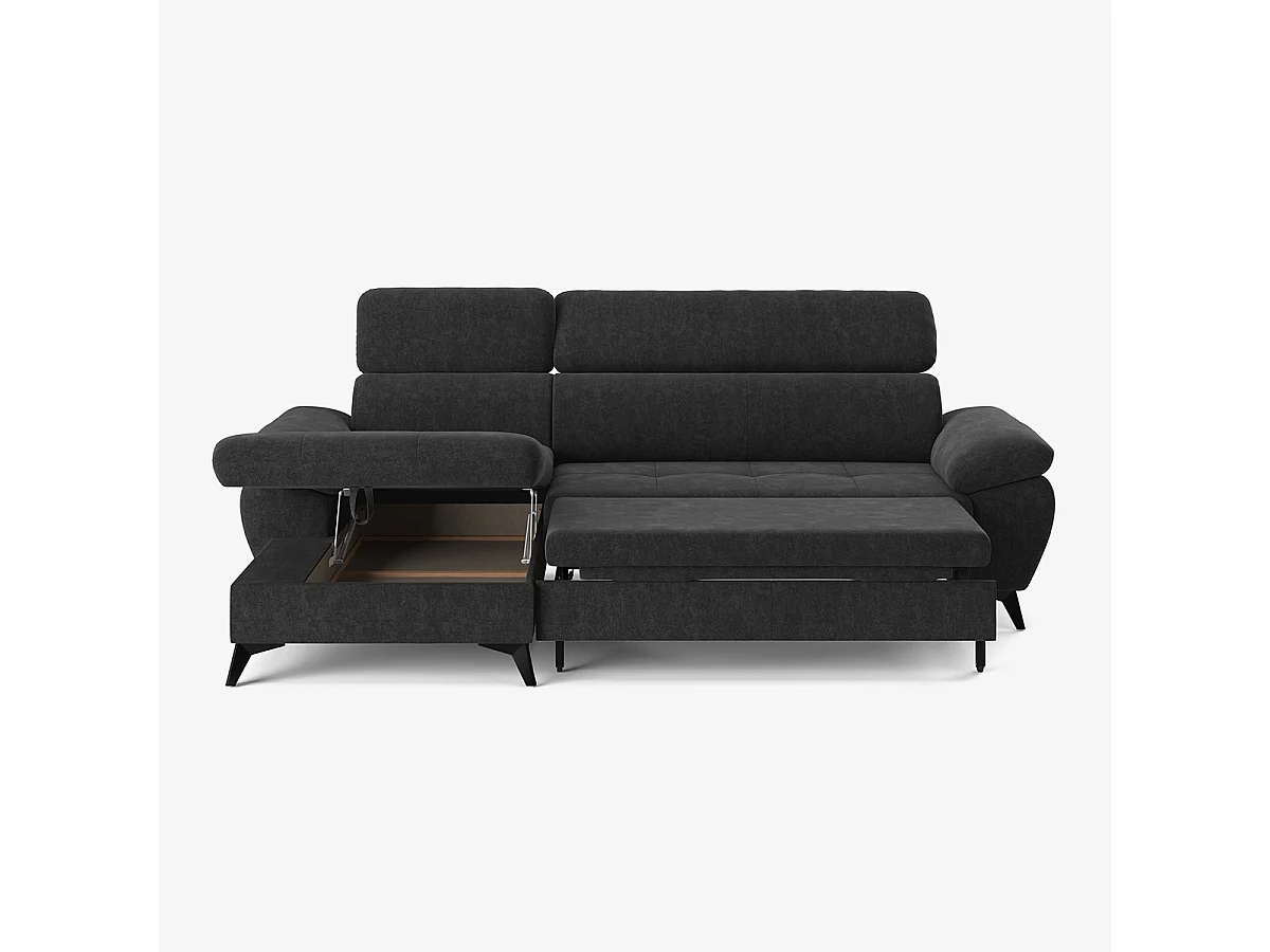 Modernes 3-Sitzer Schlafsofa mit linker Bettkasten-Ottomane Miral - Schwarz