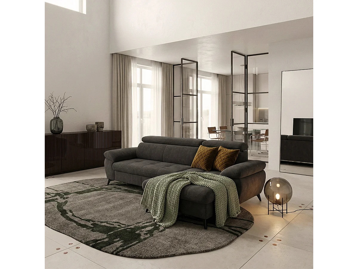 Schlafsofa mit rechter Bettkasten-Eckcouch und verstellbarer Kopfstütze Zuna - Braun