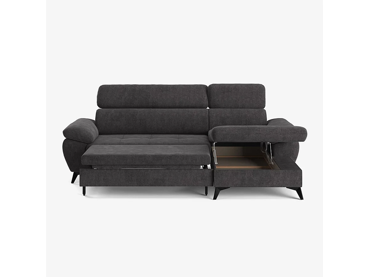 Schlafsofa mit rechter Bettkasten-Eckcouch und verstellbarer Kopfstütze Zuna - Braun