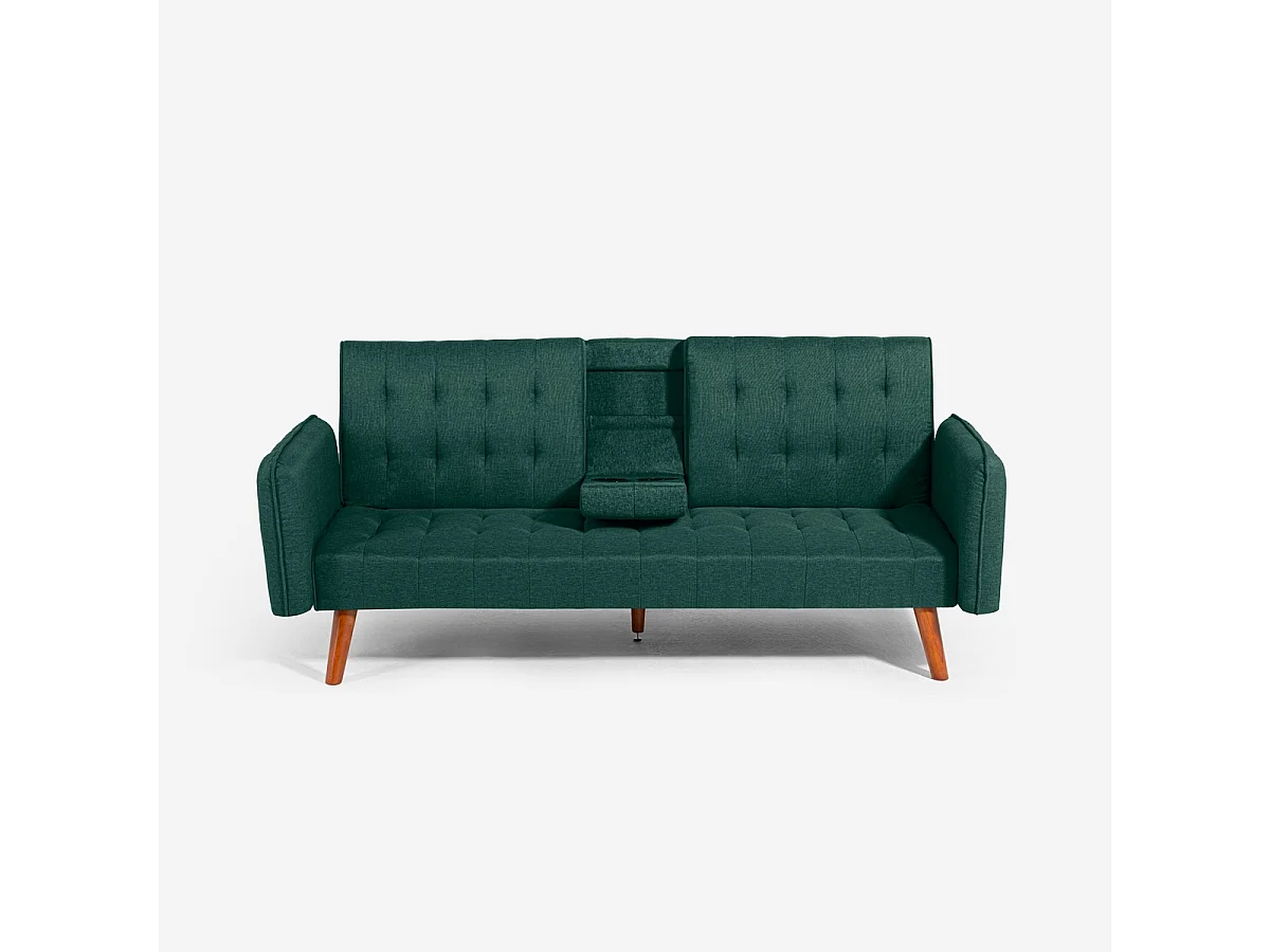 Schlafsofa 2-Sitzer verstellbar mit Armlehne und Getränkehalter Ember - Dunkel Grün