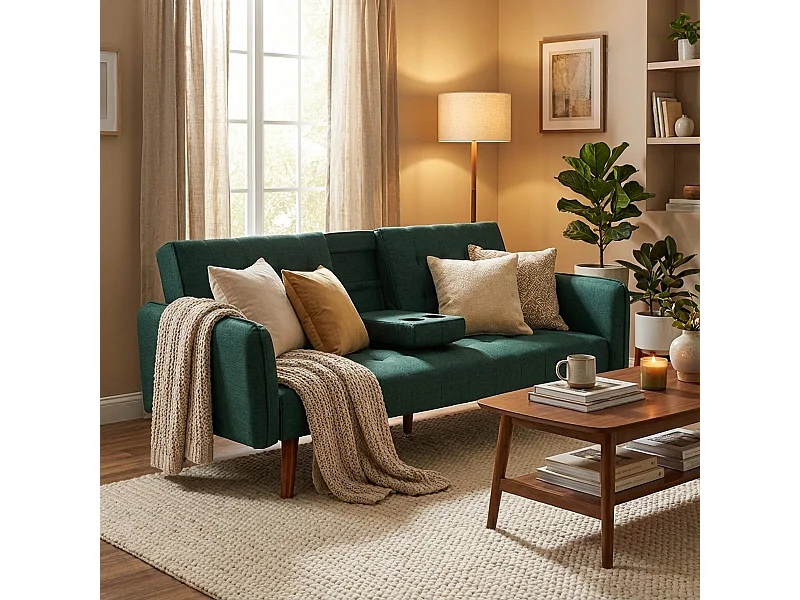 Canapé-lit 2 places inclinable avec accoudoir porte-gobelet Ember - Vert foncé