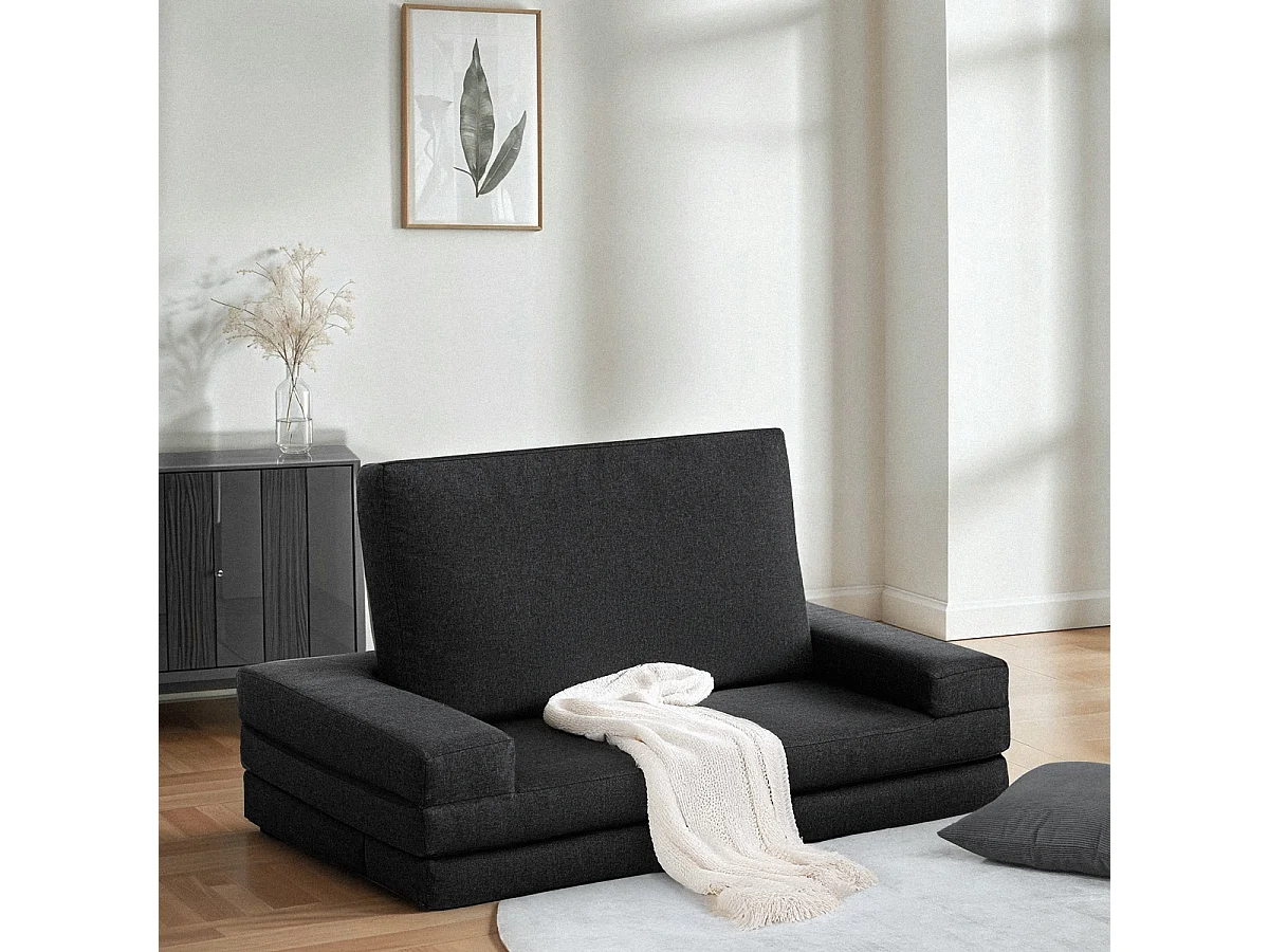 Schlafsofa 2-Sitzer, platzsparend zusammenklappbar, Stoff Miranda - Schwarz
