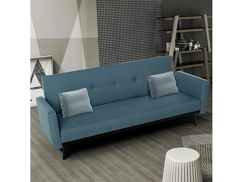 Divano letto 3 posti in tessuto reclinabile clic clac design moderno Tulum - Blu