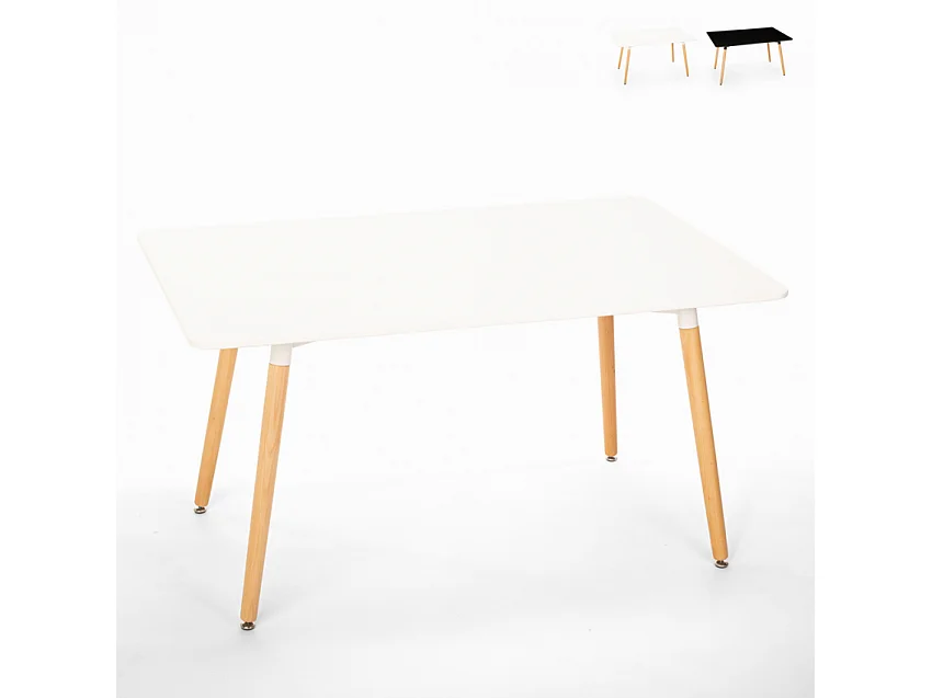 Mesa de comedor y salón rectangular 120x80 diseño de madera Corn - Blanco