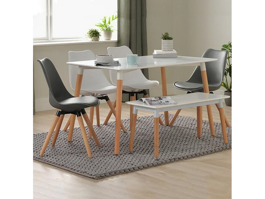 Mesa de comedor y salón rectangular 120x80 diseño de madera Corn - Blanco