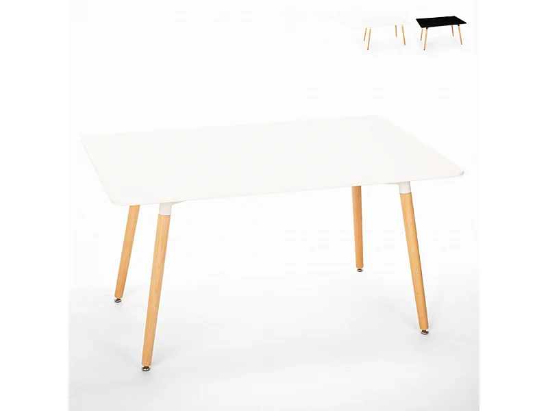 Mesa de comedor y salón rectangular 120x80 diseño de madera Corn - Blanco