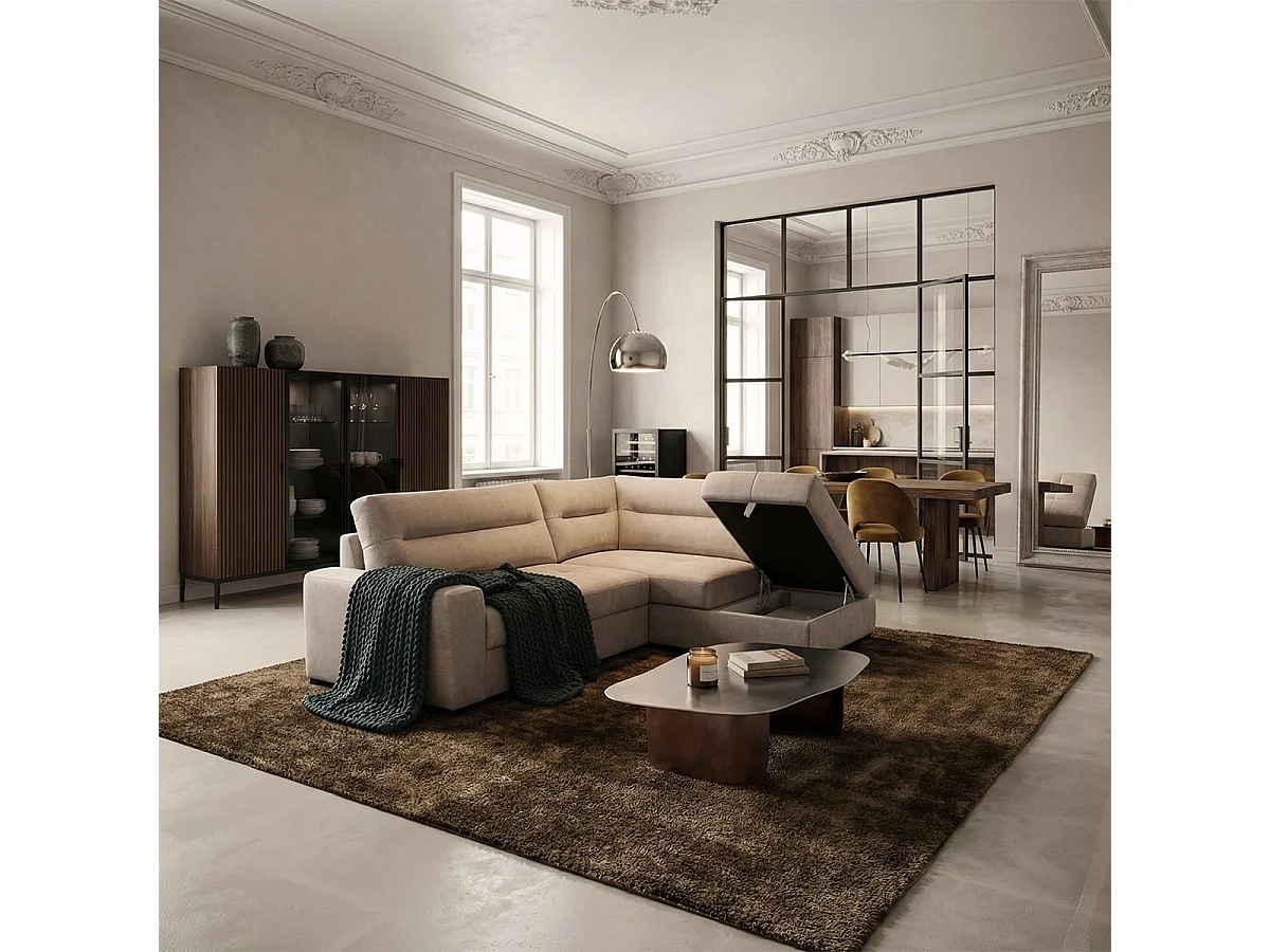 3-Sitzer Schlafsofa mit rechter Récamiere, Stoffbezug, Stauraum Kosta - Grau