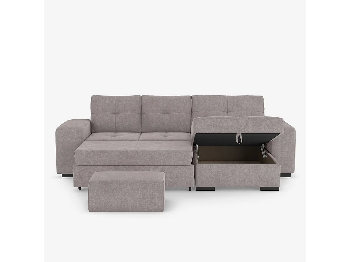3-Sitzer Schlafsofa mit rechter Ottomane, Stauraum und Pouf Kava - Dunkel Grau