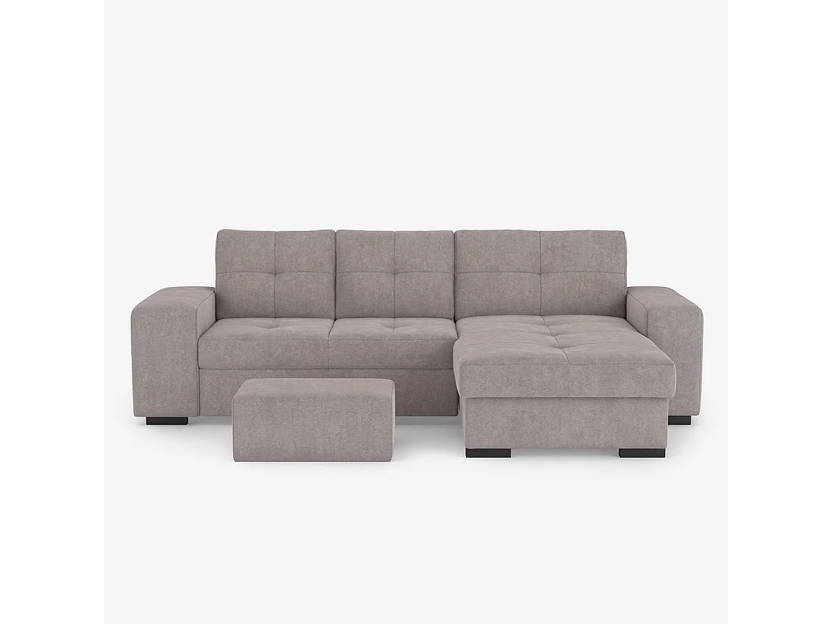 3-Sitzer Schlafsofa mit rechter Ottomane, Stauraum und Pouf Kava - Dunkel Grau