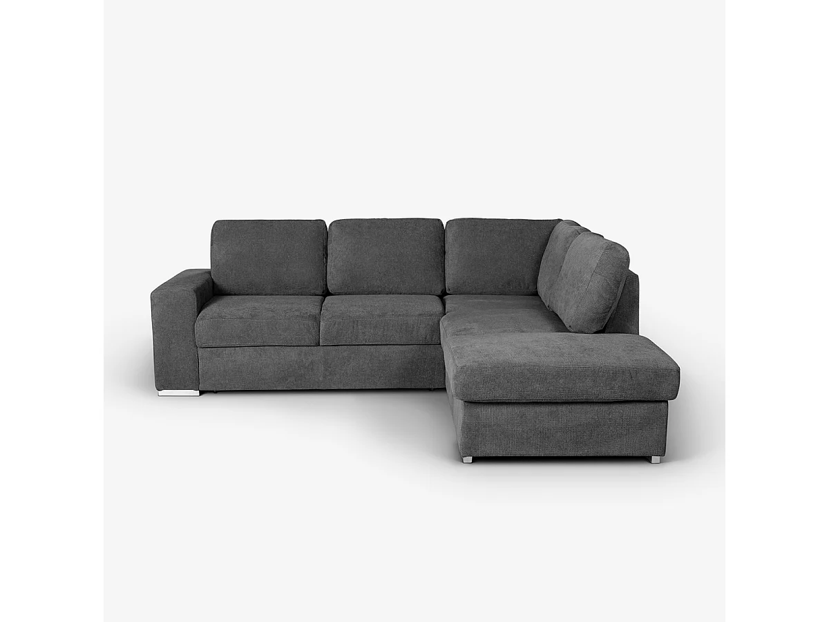Sofá cama 3 plazas con chaise longue derecha con almacenaje Belka - Gris Oscuro