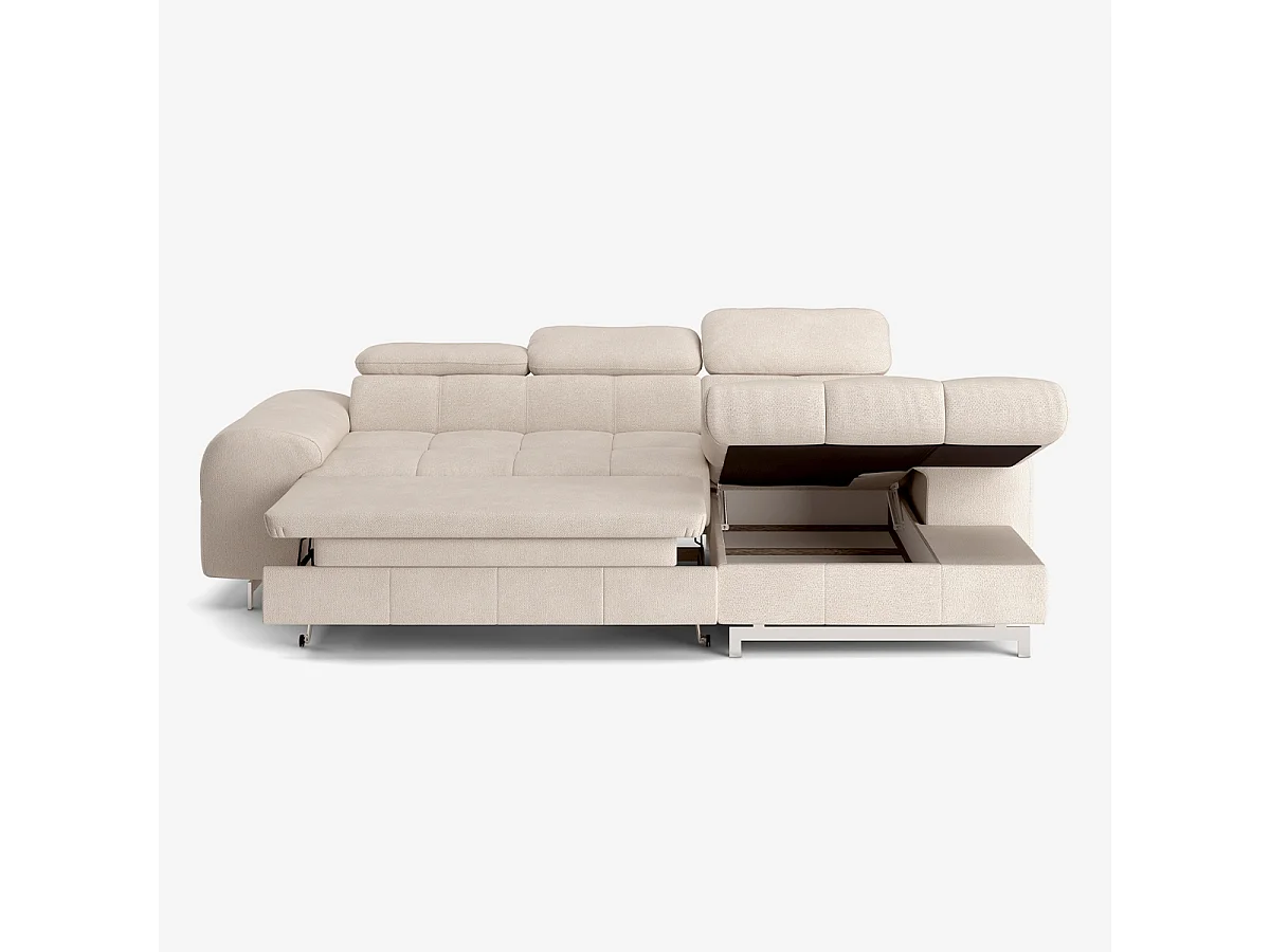 Schlafsofa mit rechter Ottomane, Stauraum und verstellbarer Kopfstütze Eluna - Beige