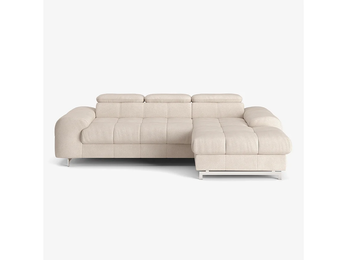 Schlafsofa mit rechter Ottomane, Stauraum und verstellbarer Kopfstütze Eluna - Beige