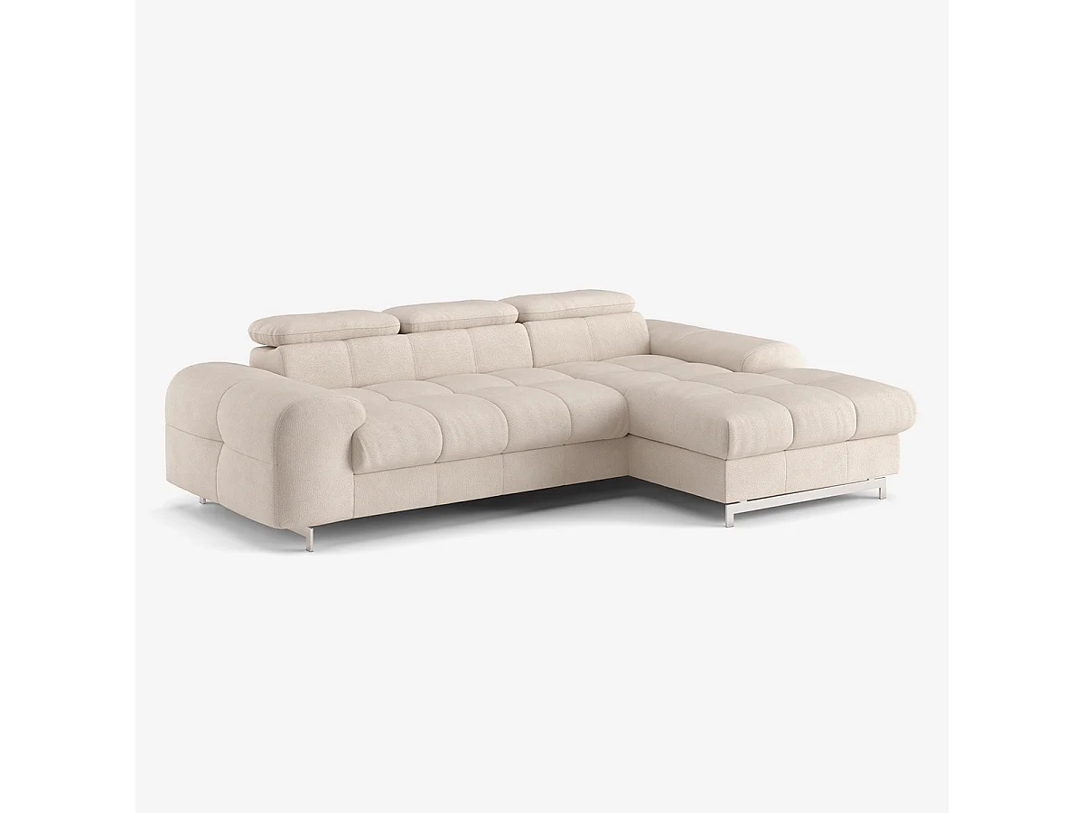 Schlafsofa mit rechter Ottomane, Stauraum und verstellbarer Kopfstütze Eluna - Beige