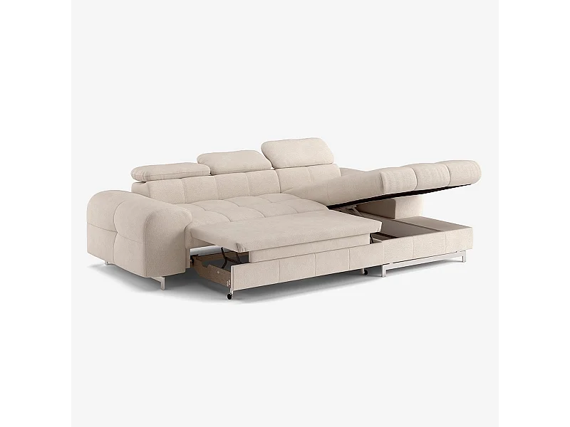 Sofá cama con chaise longue derecha con almacenamiento y reposacabezas ajustable Eluna - Beige