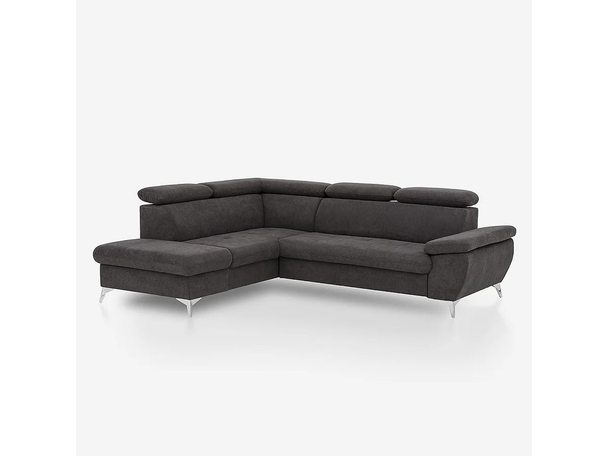 Ecksofa mit Bettfunktion 3-Sitzer, modern, linke Ottomane mit Stauraum, Vera - Schwarz