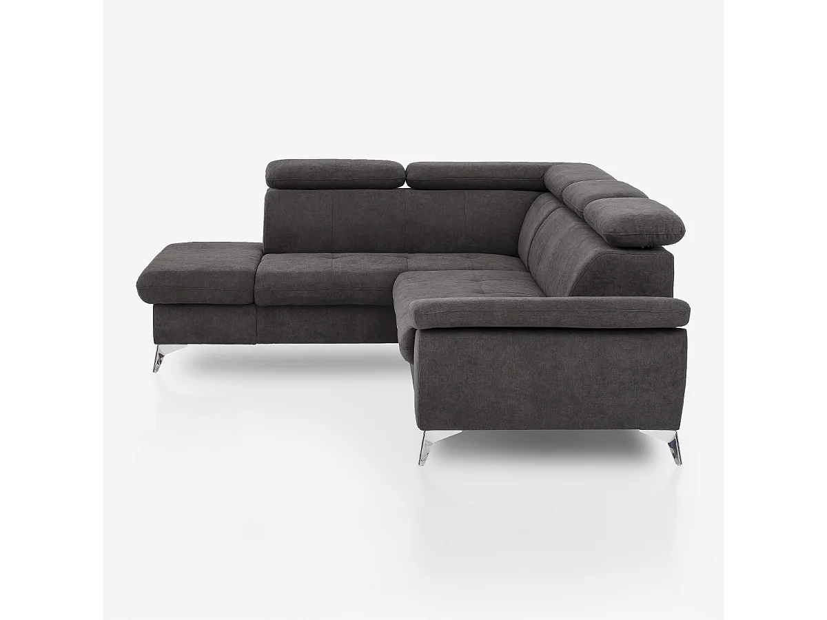 Ecksofa mit Bettfunktion 3-Sitzer, modern, linke Ottomane mit Stauraum, Vera - Schwarz